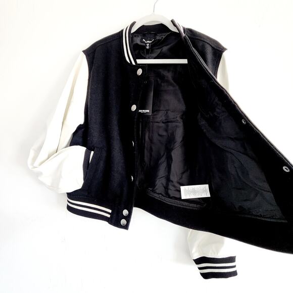 True Religion Black & White Varsity Jacket Button Up Vintage Style Sz Large - Picture 6 of 7